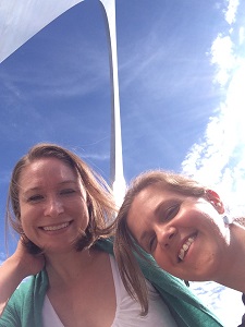 Aimee Verrall and Alexandra Terrill with the St. Louis Arch in the background. 